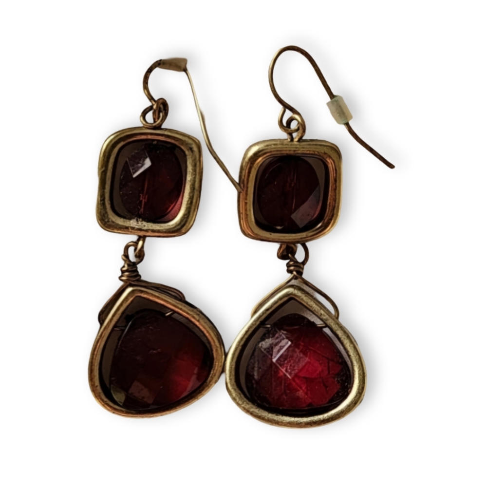 Gold Ruby Crystal Earrings - image 1